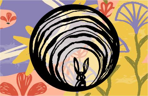 Silhouette of rabbit in a hole on artistic background.