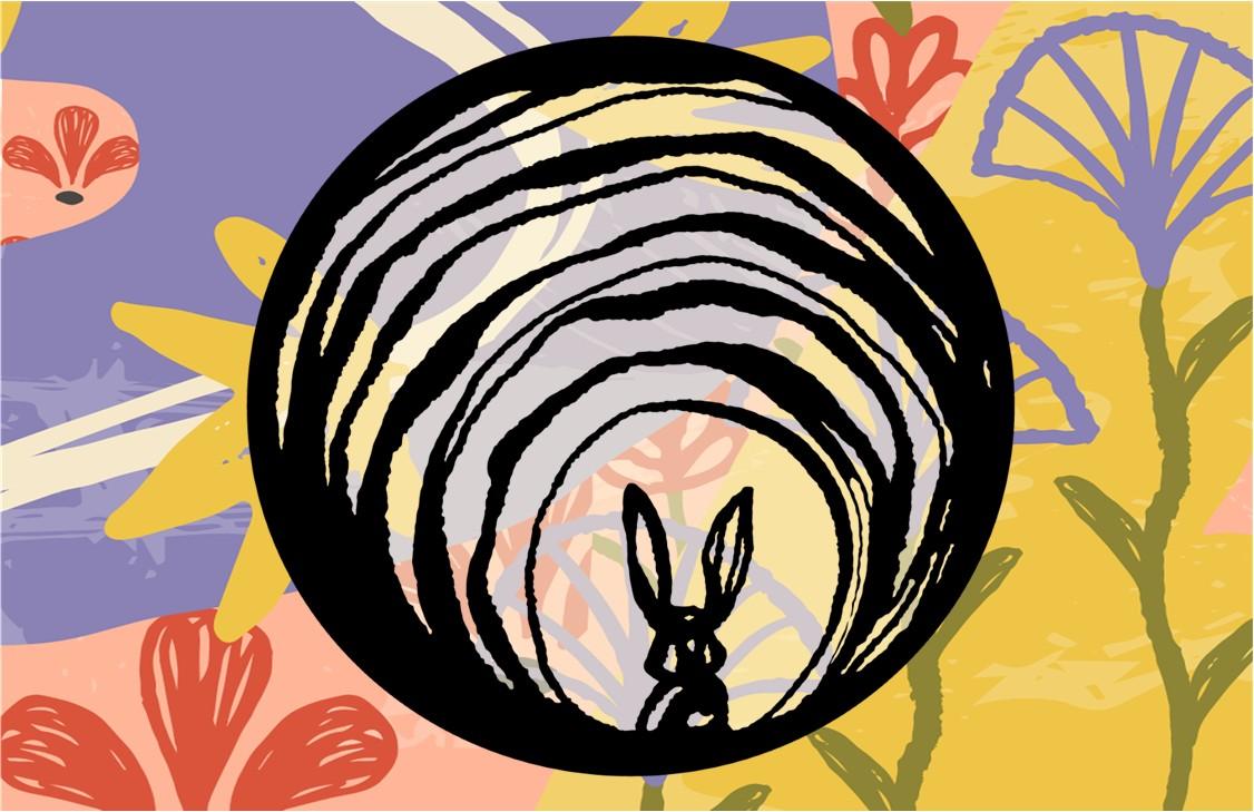 Silhouette of rabbit in a hole on artistic background.
